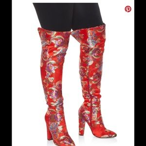Knee high red floral boots
